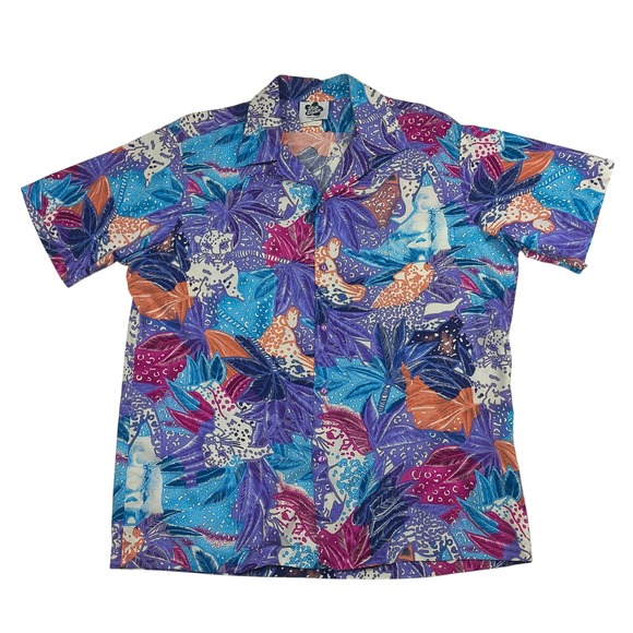Hilo Hattie Other - Hilo Hattie Mens XL Hawaiian Shirt Purple Leopard Jungle Print Hawaii 559